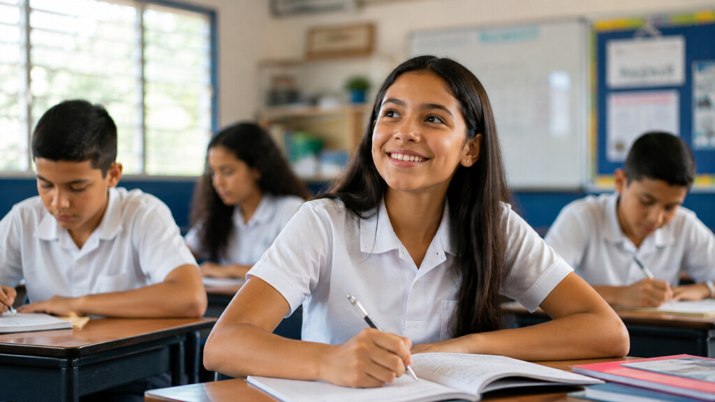 Estudiantes panameños en un aula de clases, participando en su formación académica y construyendo oportunidades para su futuro.